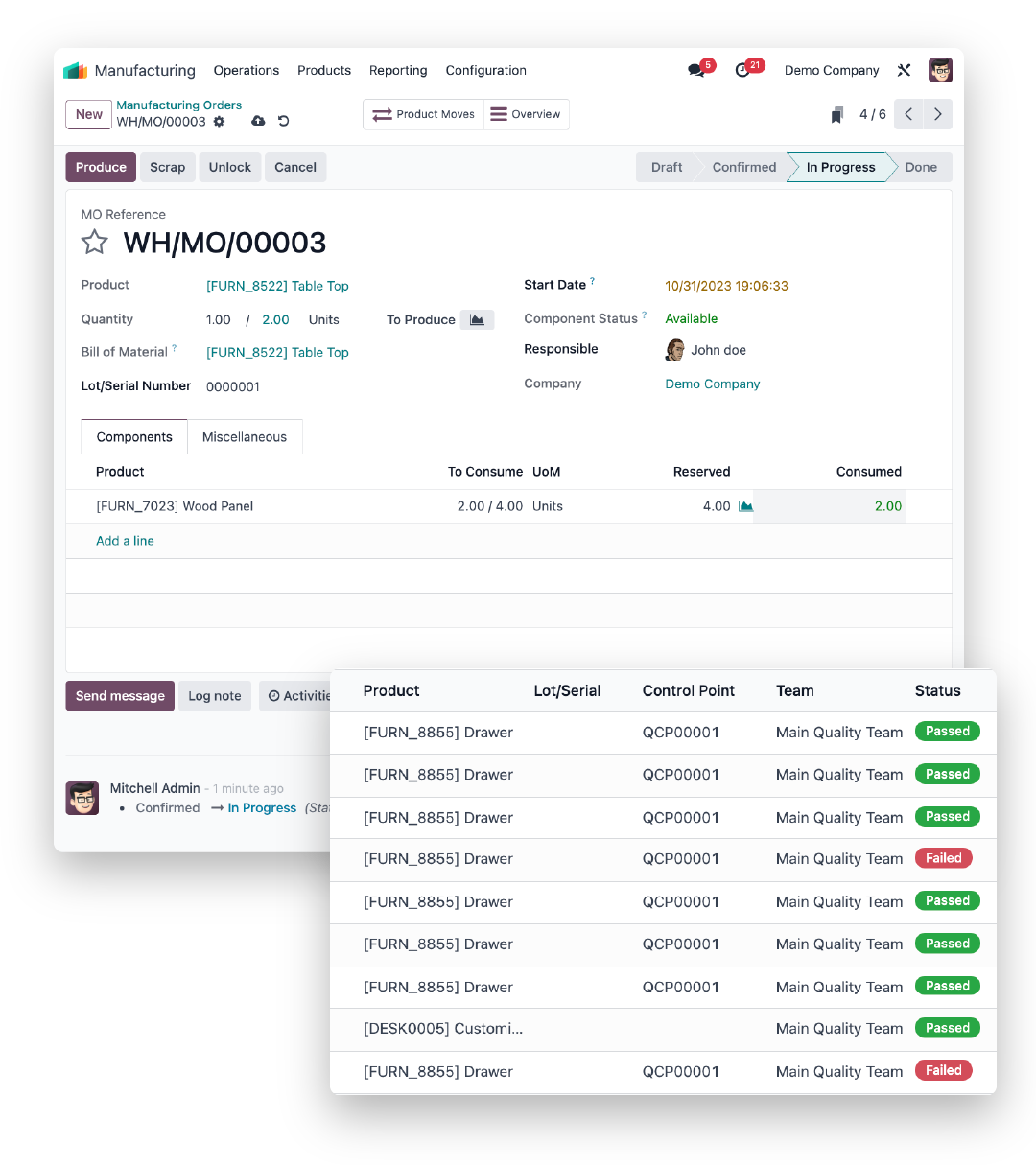 Odoo Manufacturing interface Odoo Manufacturing interface
